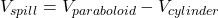 \[ V_{spill}=V_{paraboloid} - V_{cylinder}\]