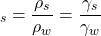 \[\G_s=\frac{\rho_s}{\rho_w}=\frac{\gamma_s}{\gamma_w}\]
