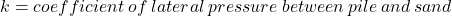 k=coefficient \: of \: lateral \: pressure \: between \: pile \: and \: sand