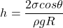 \[h=\frac{2\sigma cos \theta}{\rho gR}\]
