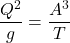 \[\frac{Q^2}{g}=\frac{A^3}{T}\]