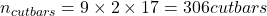 n_{cutbars} = 9 \times 2 \times 17 = 306 cutbars