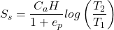 \[S_s=\frac{C_a H}{1+e_p}log\left(\frac{T_2}{T_1}\right)\]