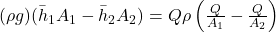 (\rho g)(\bar{h}_1A_1 - \bar{h}_2A_2) = Q \rho \left ( \frac{Q}{A_1} -\frac{Q}{A_2}\right )
